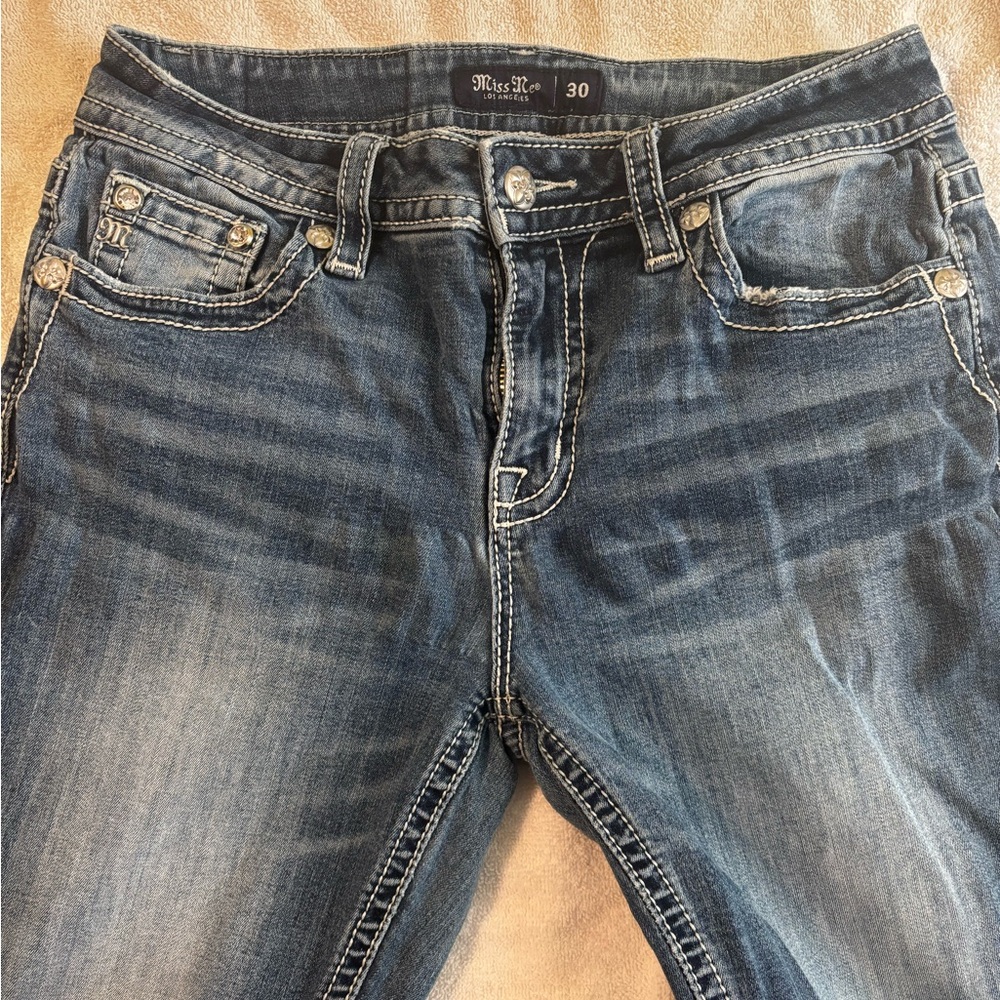 Miss Me Boot Cut Jeans Blue Silver Embroidery - Picture 3 of 6